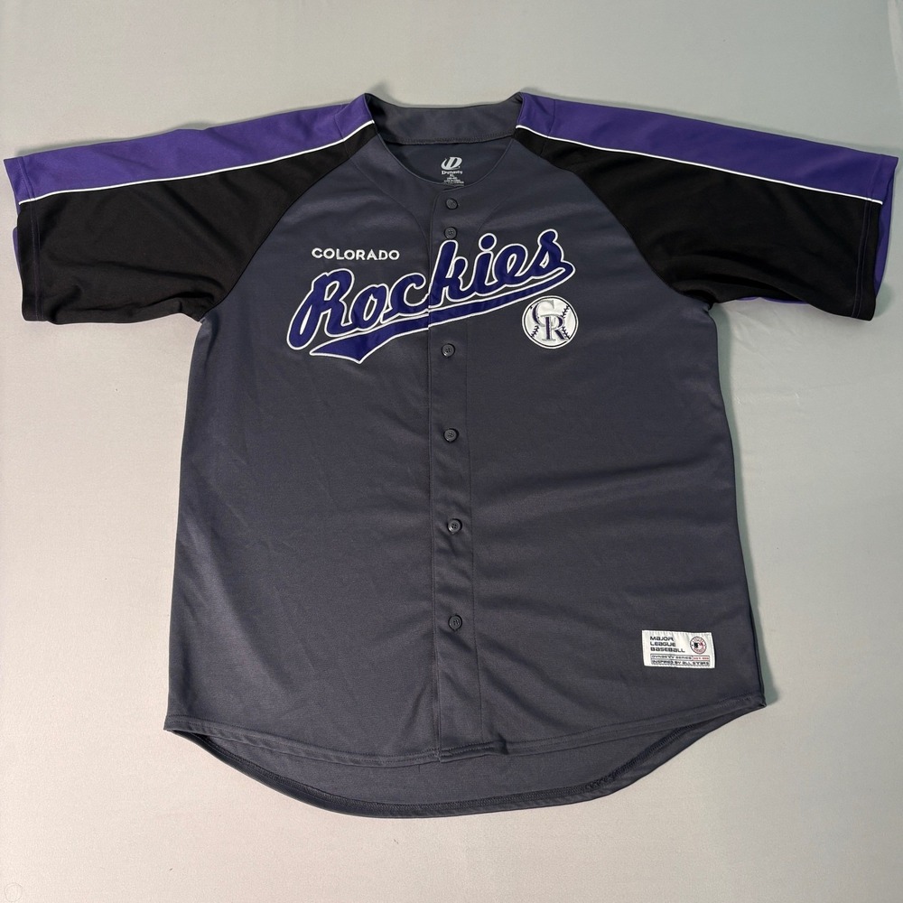 Colorado Rockies Dynasty Series MLB Baseball Jersey Men XL Grey Purple Button Up